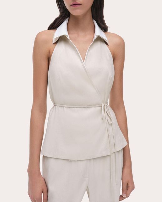 Jonathan Simkhai Natural Campbell Collared Halter Wrap Shirt