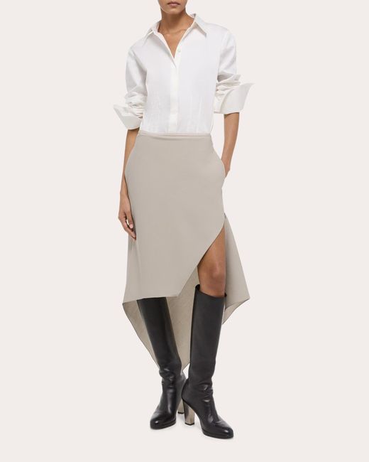 Helmut Lang White Wool Scarf-hem Skirt