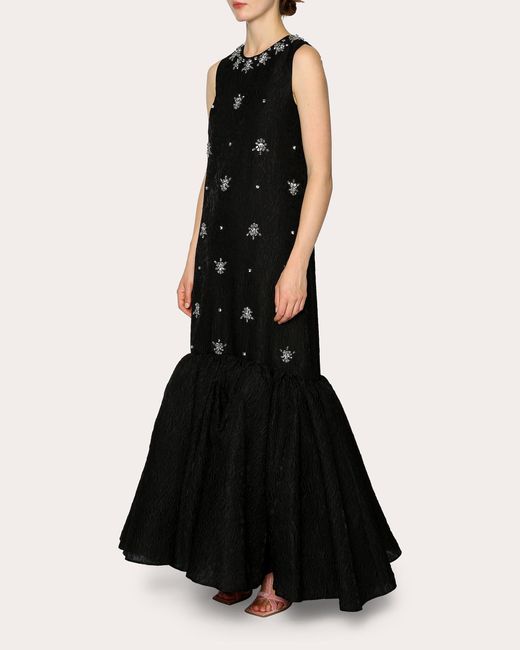 Huishan Zhang Black Amarice Crystal Cloqué Gown