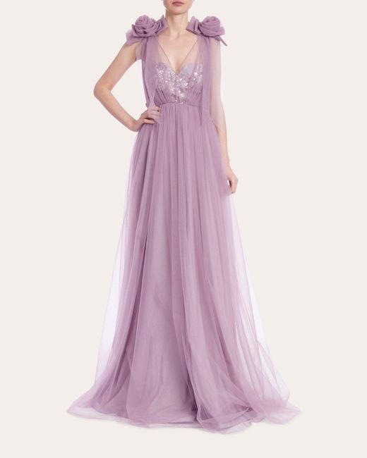 Badgley Mischka Pink Pleated Rosette Gown