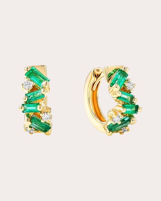Suzanne Kalan Blue Frenzy Emerald huggie Earrings 18k Gold