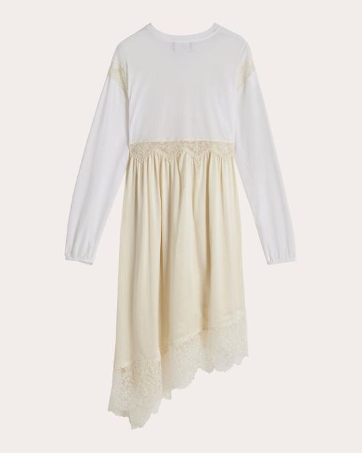 Simone Rocha White Jersey Satin Patchwork Long-sleeve T-shirt Dress
