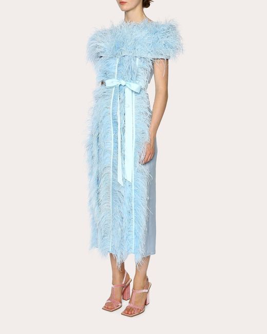 Huishan Zhang Blue Angelina Feathered Midi Dress