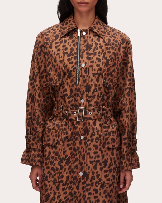 3.1 Phillip Lim Brown Leopard Twill Belted Trench Coat