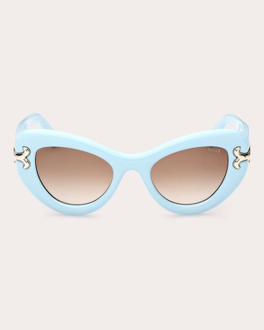 Emilio Pucci Blue Porcelain Fishtail Logo Cat-eye Sunglasses