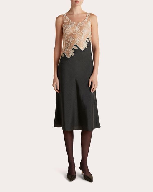 Marina Moscone Natural Pinstripe Lace Bias-Cut Midi Dress