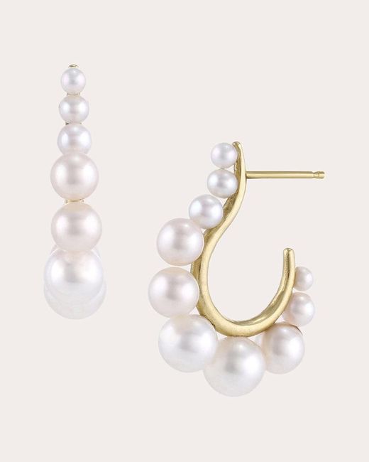 White/space Natural Space Pearl Cascade Hoop Earrings 14k Gold