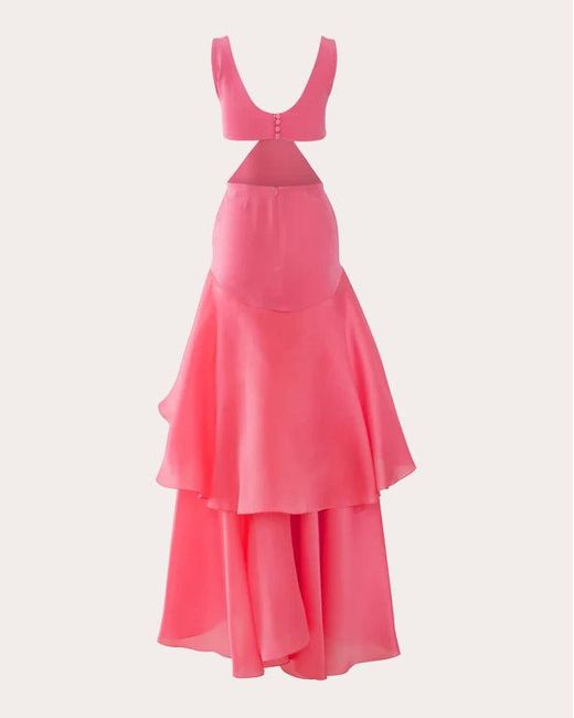 Estefania Pink Lemon Dream Tiered Silk Maxi Dress