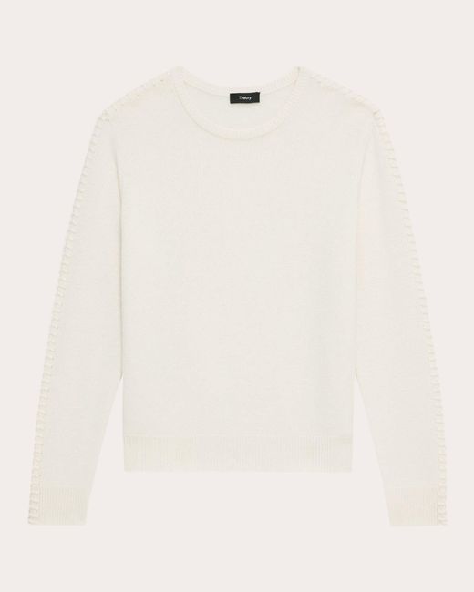 Theory Natural Blanket-stitch Easy Crewneck Sweater
