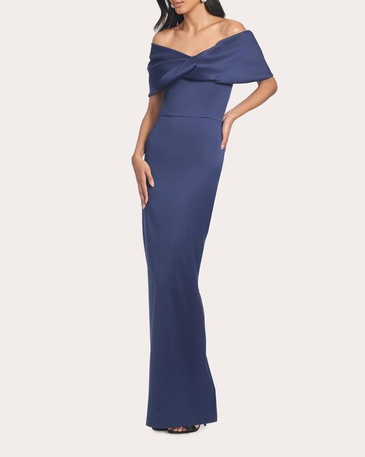 Sachin & Babi Blue Viveca Mikado Twisted Off-Shoulder Gown