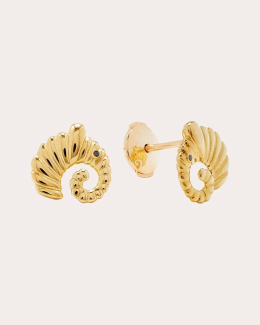 Yvonne Léon Metallic Black Diamond & 9k Elephant Coquillage Stud Earrings