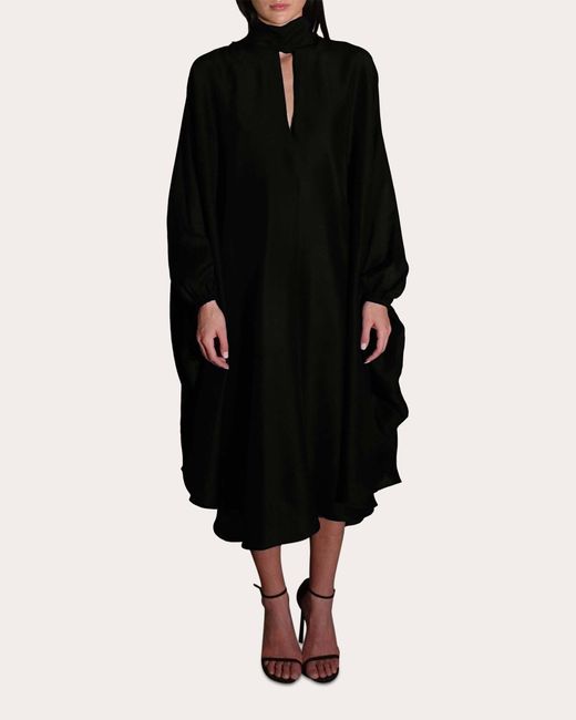 Azeeza Black Emlyn Raw Silk Midi Dress