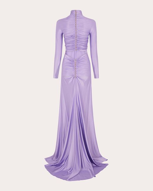 Rabanne Purple Ruched Metal Plate Maxi Dress