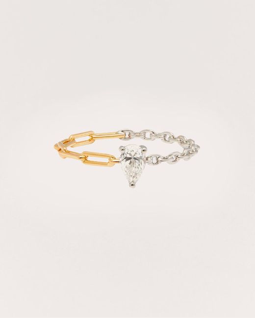 Yvonne Léon Natural Pear Diamond Two-tone Chain Solitaire Ring