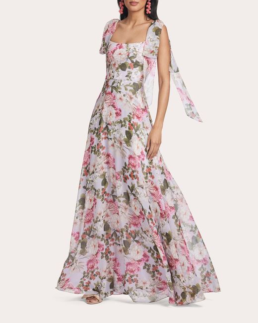 Sachin & Babi Pink Pearl Floral Chiffon A-Line Gown Polyester