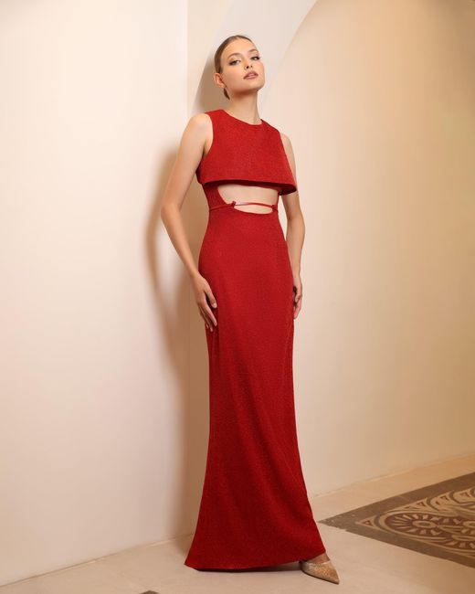Rayane Bacha Red Minka Cutout Popover Dress