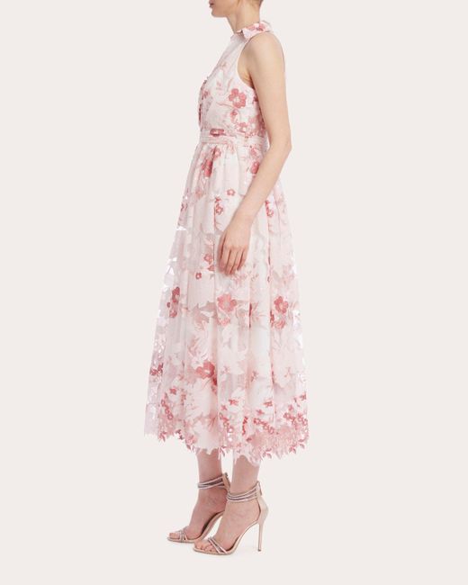 Badgley Mischka Pink Sleeveless Floral Lace Shirt Dress