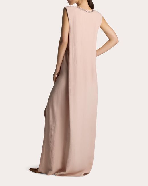 St. John Pink Hammered Satin Sequin Gown