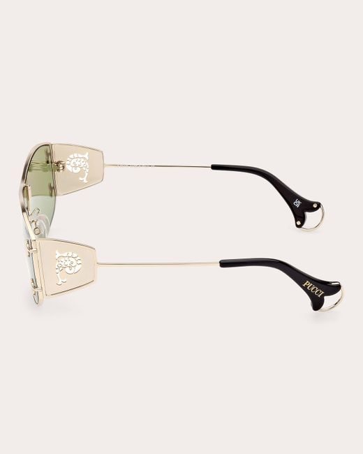 Emilio Pucci Green Pale Cutout Logo Shield Sunglasses