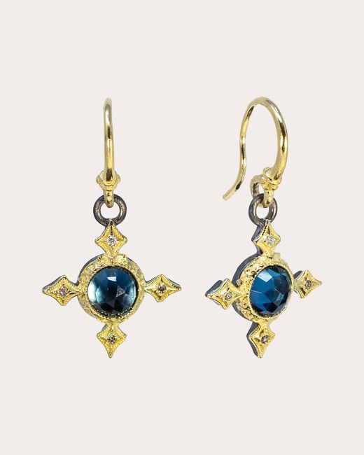 Armenta Blue London Topaz Crivelli Cross Drop Earrings 18k Gold