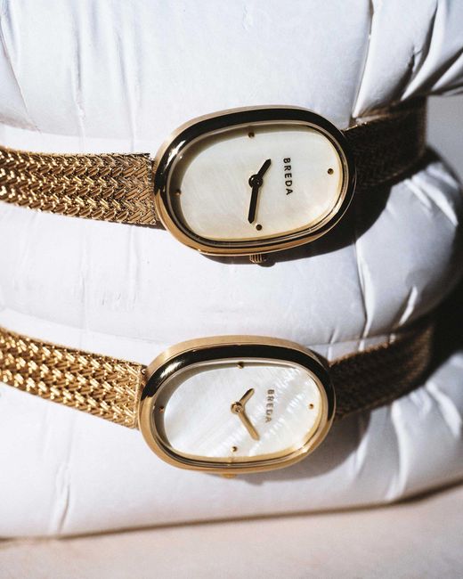 Breda Metallic Mother Of Pearl & 18k -plated Jane Tethered Mesh Bracelet Watch