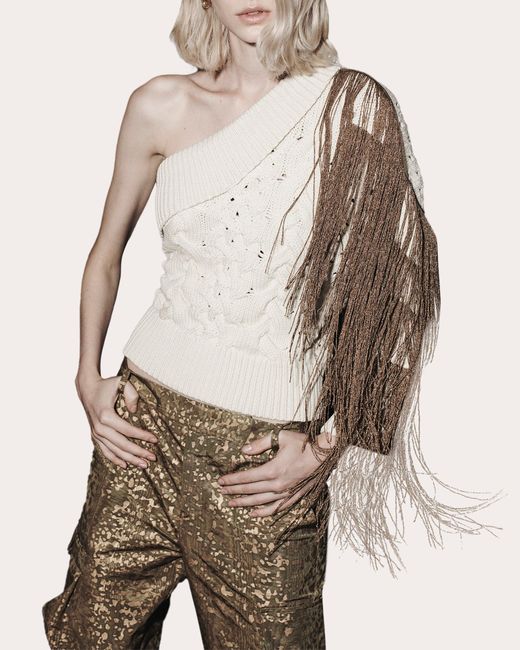 Hellessy Natural Coco Asymmetric Fringe Sweater