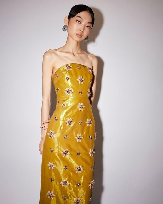 Huishan Zhang Metallic Lorena Crystal Strapless Dress
