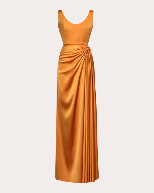 Edeline Lee Orange Nymph Waterfall Drape Gown