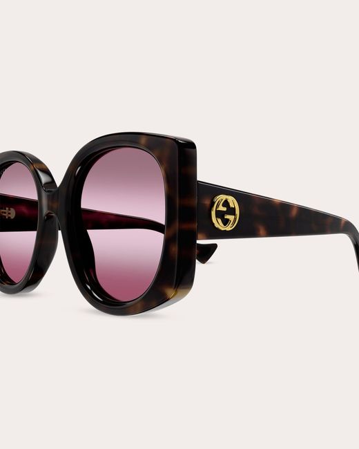 Gucci Brown Shiny Havana & Burgundy Butterfly Sunglasses