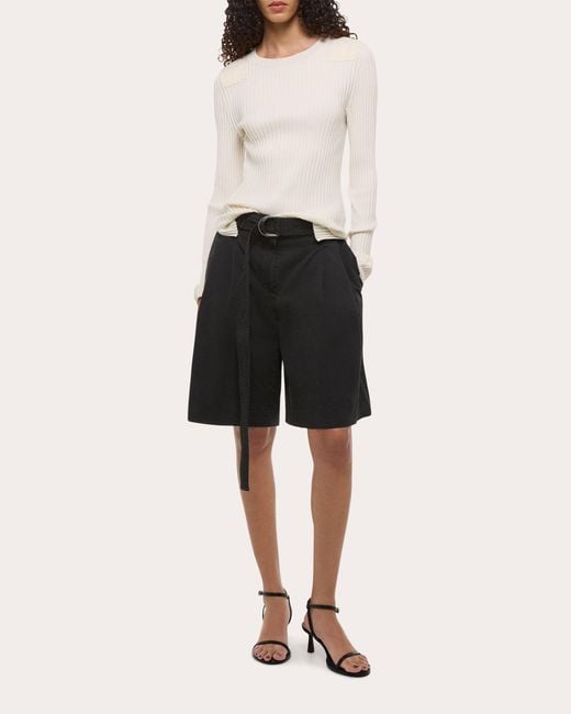 Helmut Lang Natural Twill Double Pleated A-Line Shorts