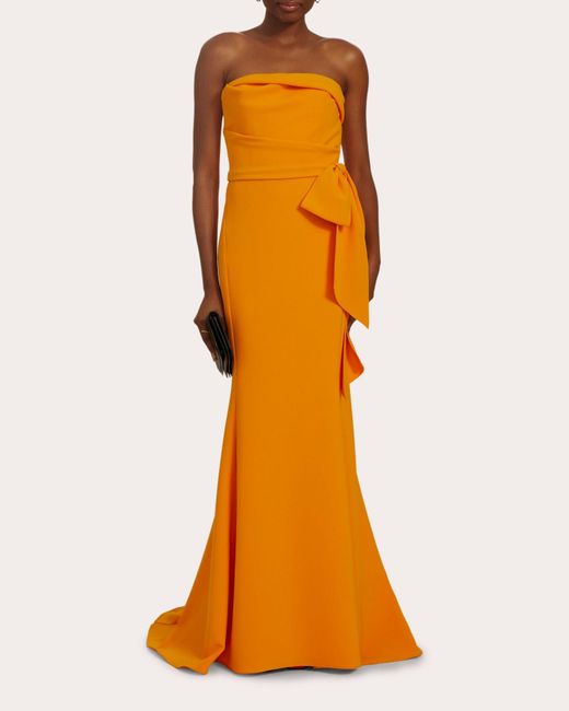 Amsale Orange Asymmetric Bodice Crepe Gown