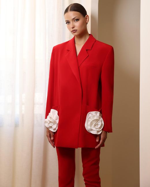 Rayane Bacha Red Kelly Suit Set