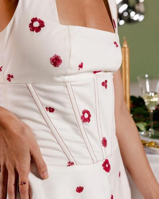 Estefania White Flower Pop Corset Halter Dress