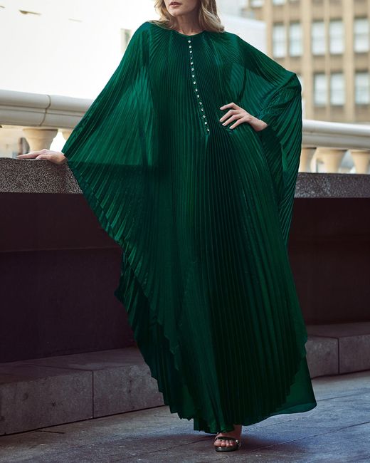 SemSem Green Crystal Plissé Satin Gown