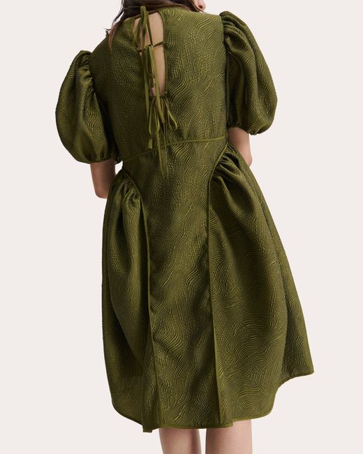 CECILIE BAHNSEN Green Fonda Matelassé Puff-Sleeve Dress