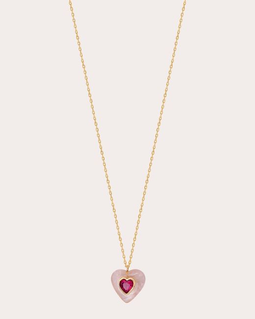JOLLY BIJOU Natural Rose Quartz & Pink Tourmaline Heart Pendant Necklace