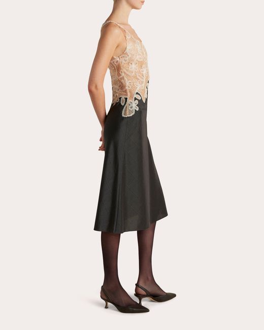 Marina Moscone Natural Pinstripe Lace Bias-Cut Midi Dress