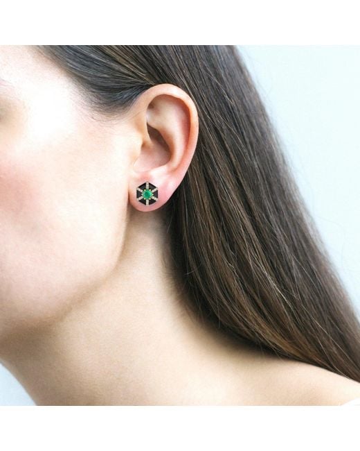 Goshwara Black Queen 18K Enamel Emerald And Diamond Stud Earrings