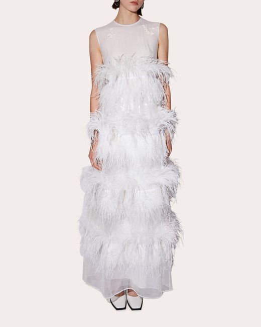 Huishan Zhang White Anais Sequin Feather Dress