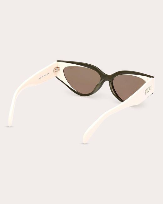 Emilio Pucci Natural Solid Military Green & White Cat-eye Sunglasses