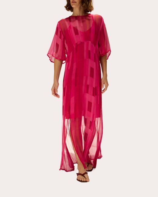 Natalie Martin Red Lily Sheer Chiffon Flutter-Sleeve Maxi Dress