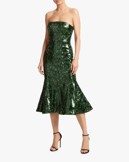 green strapless midi dress