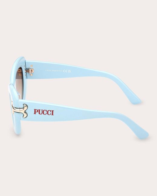 Emilio Pucci Blue Porcelain Fishtail Logo Cat-eye Sunglasses