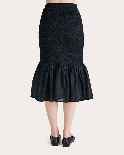 Merlette Blue Miyu Smocked Voile Ruffle-Hem Skirt