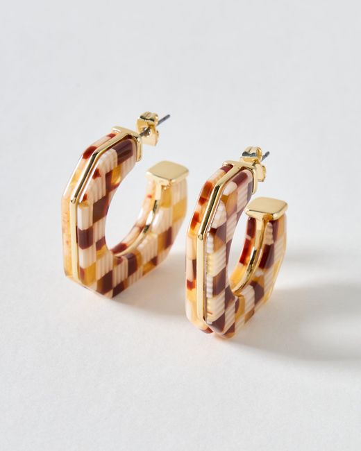 Oliver Bonas White Kristina Check Resin Hoop Earrings