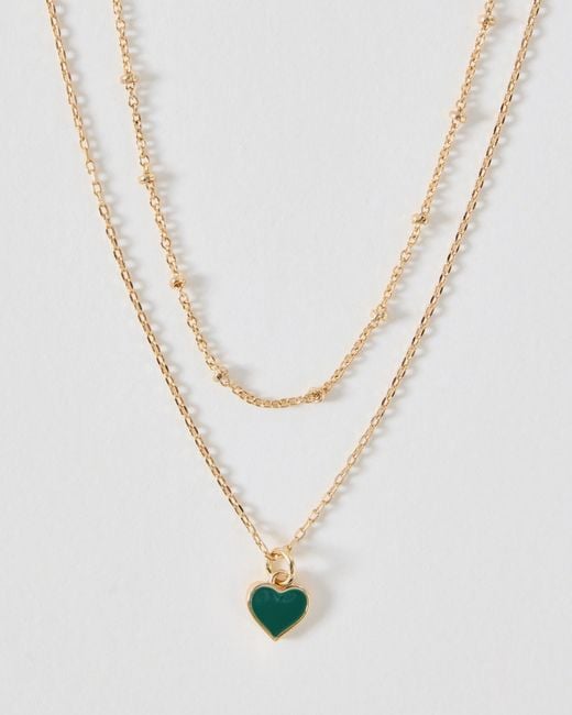 Oliver Bonas White Ottilie Mini Heart Pendant Double Row Necklace
