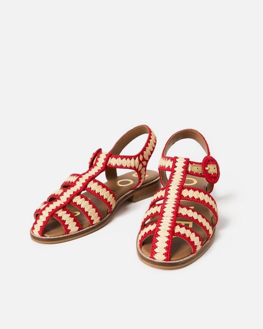 Oliver Bonas Red & Natural Raffia Weave Fisherman Sandals, Size Uk 3