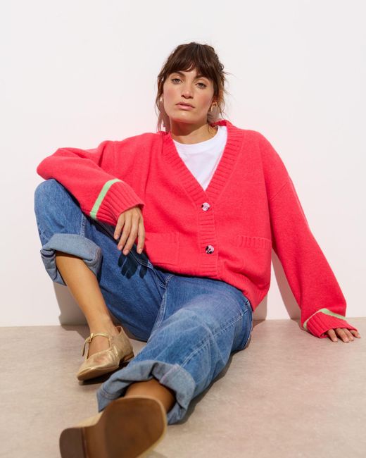 Oliver Bonas Red Coral Pink Knitted Cardigan, Size 14