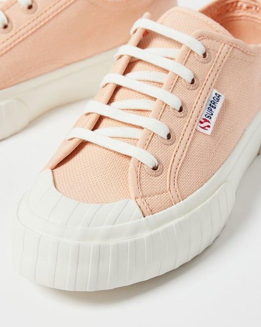 Oliver Bonas Superga 2630 Stripe Peach Cotton Sneakers in Natural | Lyst