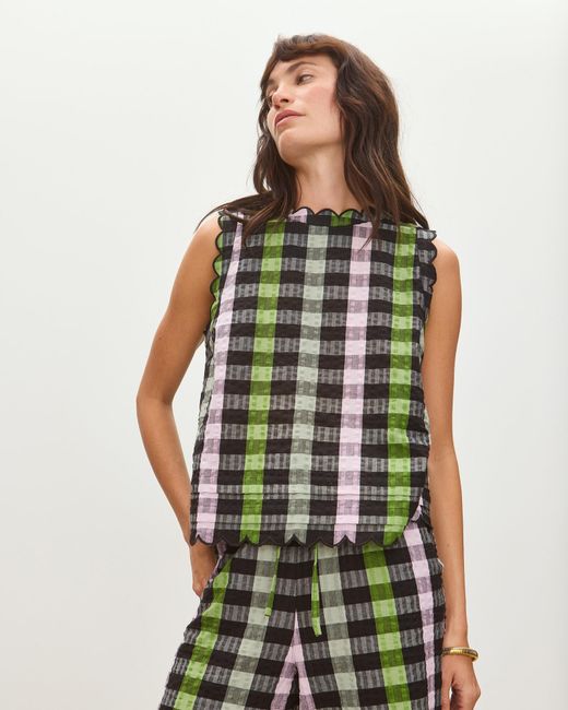 Oliver Bonas & Green Gingham Scalloped Top, Size 6